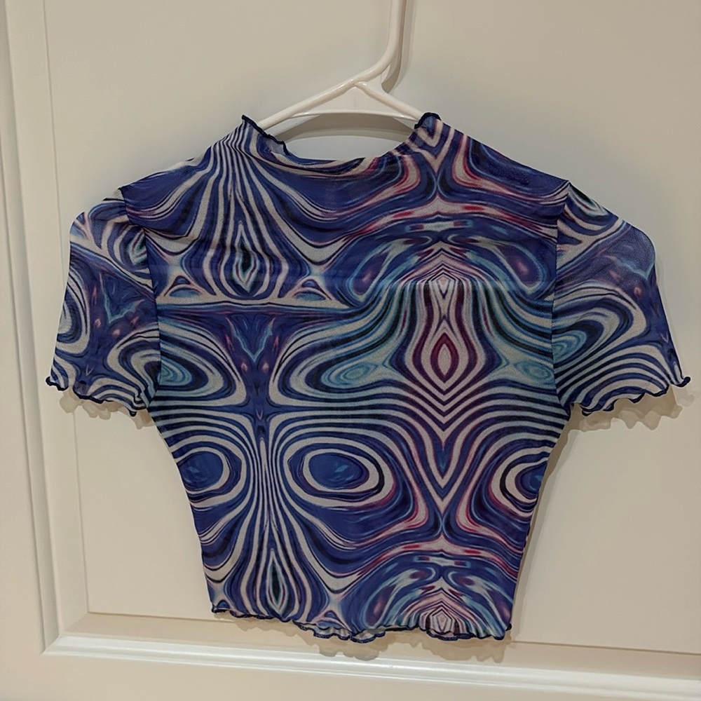 Purple swirl mesh crop top